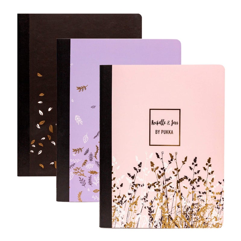 Pukka Pad, Composition Notebooks - 3 Pack of Journals Featuring 140 Pages of College Ruled 80GSM Paper with Sturdy Cover Stock - 9.75 x 7.5in - Rochelle and Jess - Image 1
